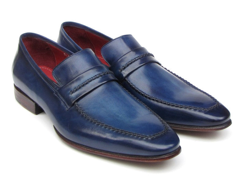 Paul Parkman Men's Loafer Shoes Navy Leather Upper and Leather Sole (ID#068-BLU) PAUL PARKMAN