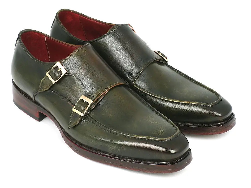 Paul Parkman Men's Double Monkstrap Goodyear Welted Shoes Green (ID#061-GREEN) PAUL PARKMAN