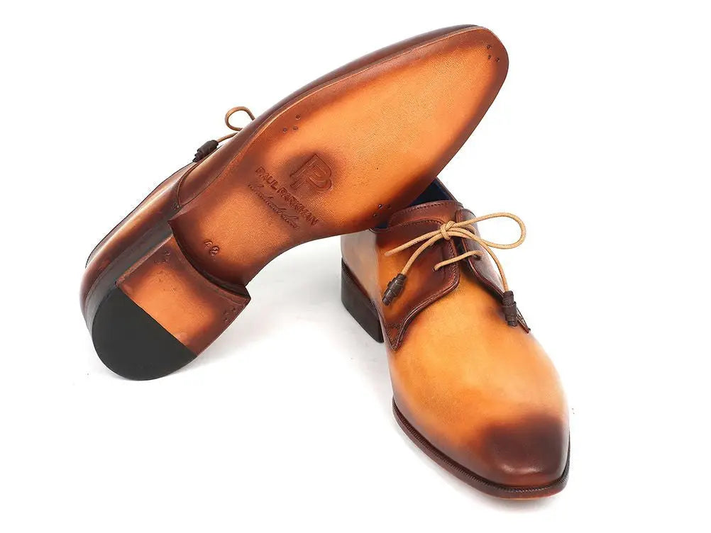 Paul Parkman Men's Brown/Camel Hand-Painted Derby Shoes (ID#326-CMLBRW) PAUL PARKMAN