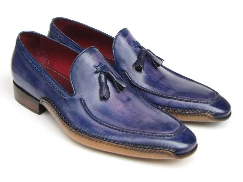 Paul Parkman Men's Blue/Purple Side Hand-Sewn Tassel Loafers (ID#082-BLU-PURP) PAUL PARKMAN