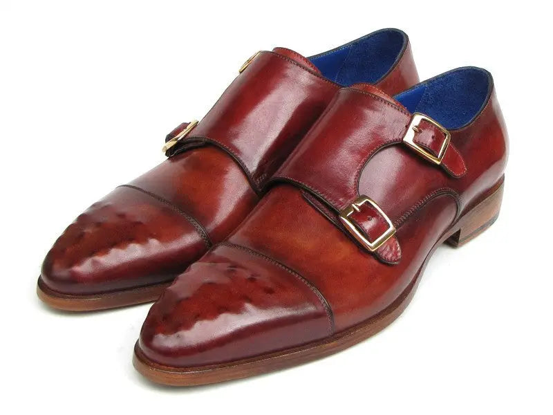 Paul Parkman Men's Burgundy Genuine LeatherDouble Monk strap Shoes (ID#047-BUR) PAUL PARKMAN