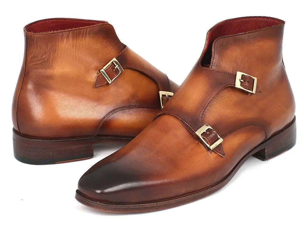 Paul Parkman Men's Brown Suede Double Monk strap Ankle Boots(ID#8154-SDB) PAUL PARKMAN