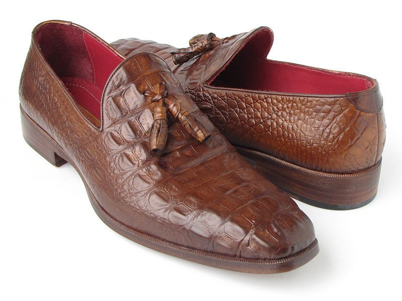 Paul Parkman Men's Brown Crocodile Embossed Calfskin Tassel Loafer (ID#PP2281-BRW) PAUL PARKMAN