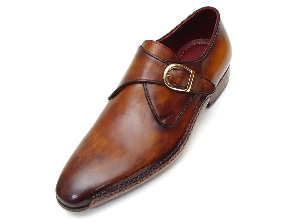 Paul Parkman Men's Brown Genuine Leather Single Monk strap Shoes (ID#69V5E) PAUL PARKMAN