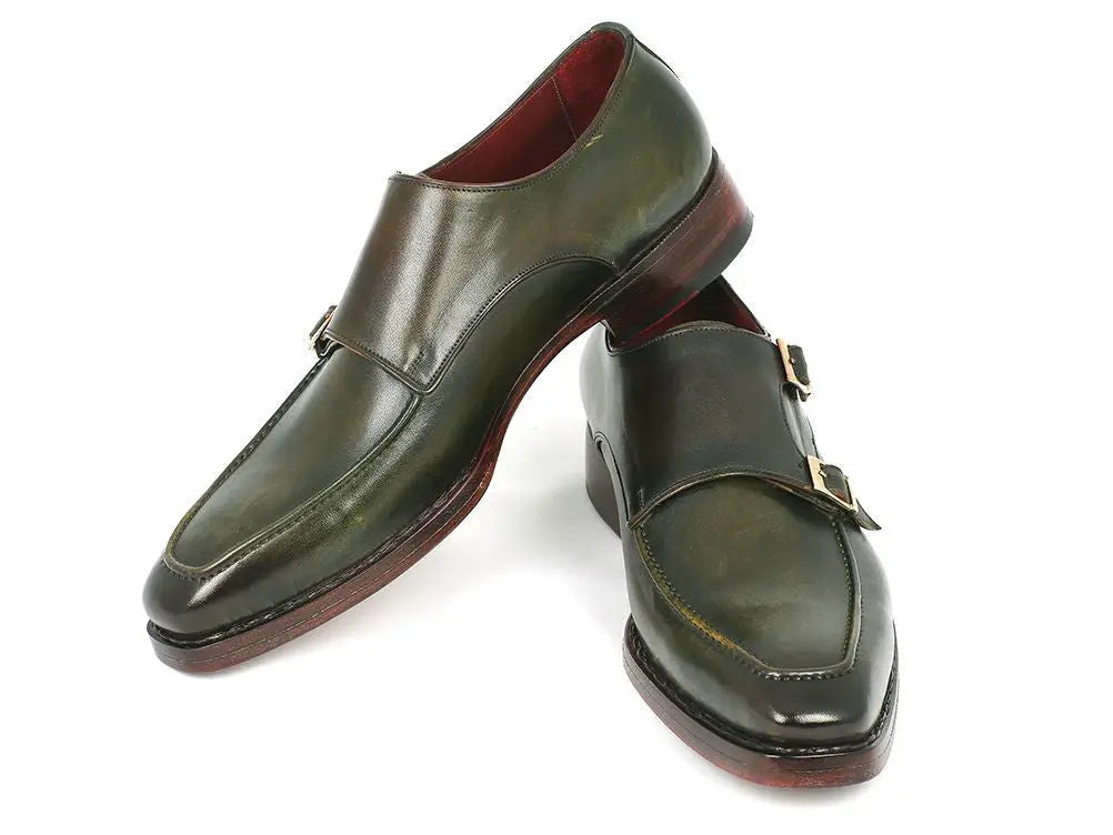 Paul Parkman Men's Green Goodyear Welted Double Monk strap Shoes (ID#061-GREEN) PAUL PARKMAN