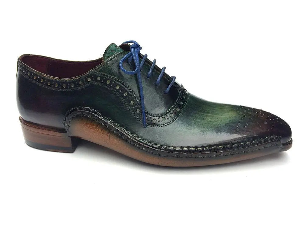 Paul Parkman Men's Green/Purple Genuine Leather Handmade Oxfords (ID#OPK215C) PAUL PARKMAN