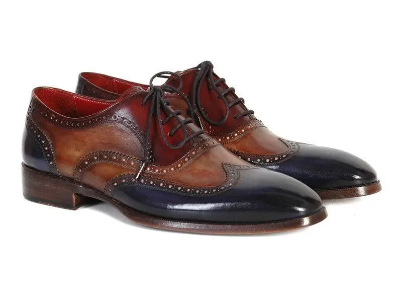 Paul Parkman Men's Three Tone Navy/Camel/Bordeaux Wingtip Oxfords (ID#PP2278) PAUL PARKMAN
