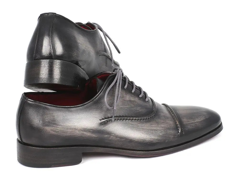 Paul Parkman Men's Gray/Black Hand-Painted Cap-Toe Oxfords (ID#077-GRY) PAUL PARKMAN