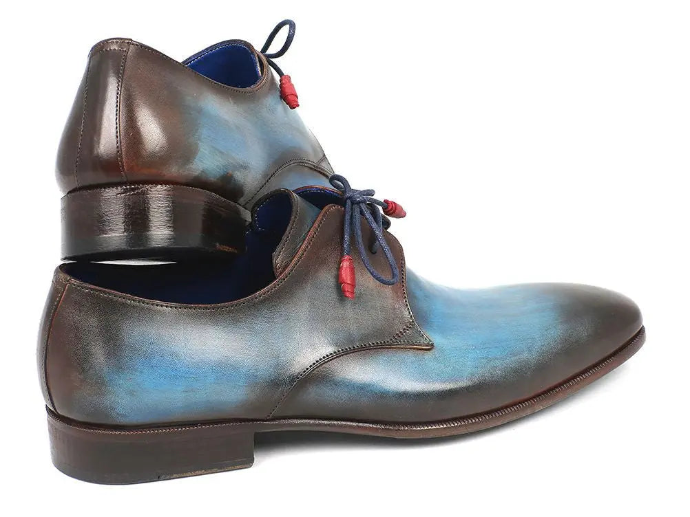 Paul Parkman Men's Blue/Brown Hand-Painted Derby Shoes (ID#326-BLUBRW) PAUL PARKMAN