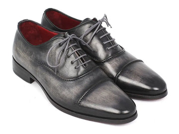 Paul Parkman Men's Gray/Black Hand-Painted Cap-Toe Oxfords (ID#077-GRY) PAUL PARKMAN