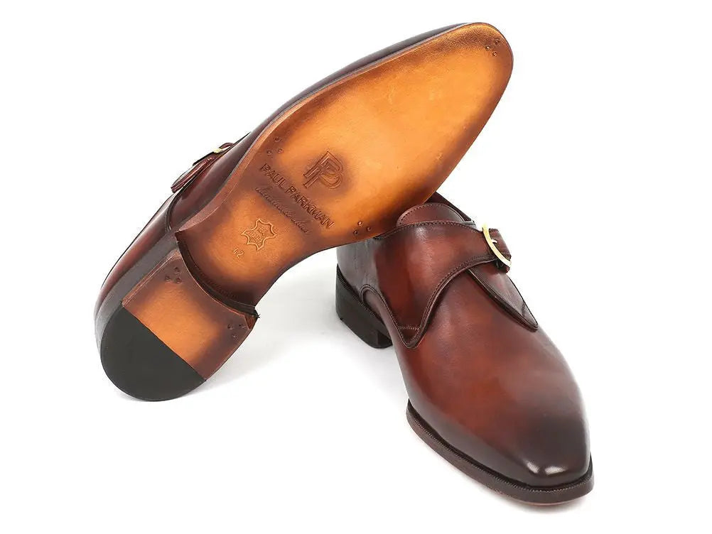 Paul Parkman Men's Brown/Camel Genuine Leather Single Monk strap Shoes (ID#011B44) PAUL PARKMAN