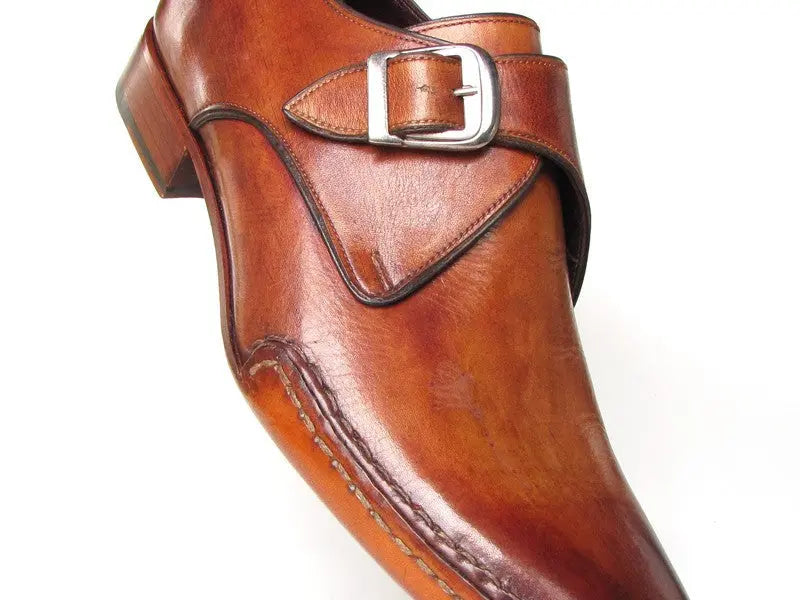 Paul Parkman Men's Tobacco Side Handsewn Twisted Leather Sole Monk strap Shoes (ID#24Y56) PAUL PARKMAN