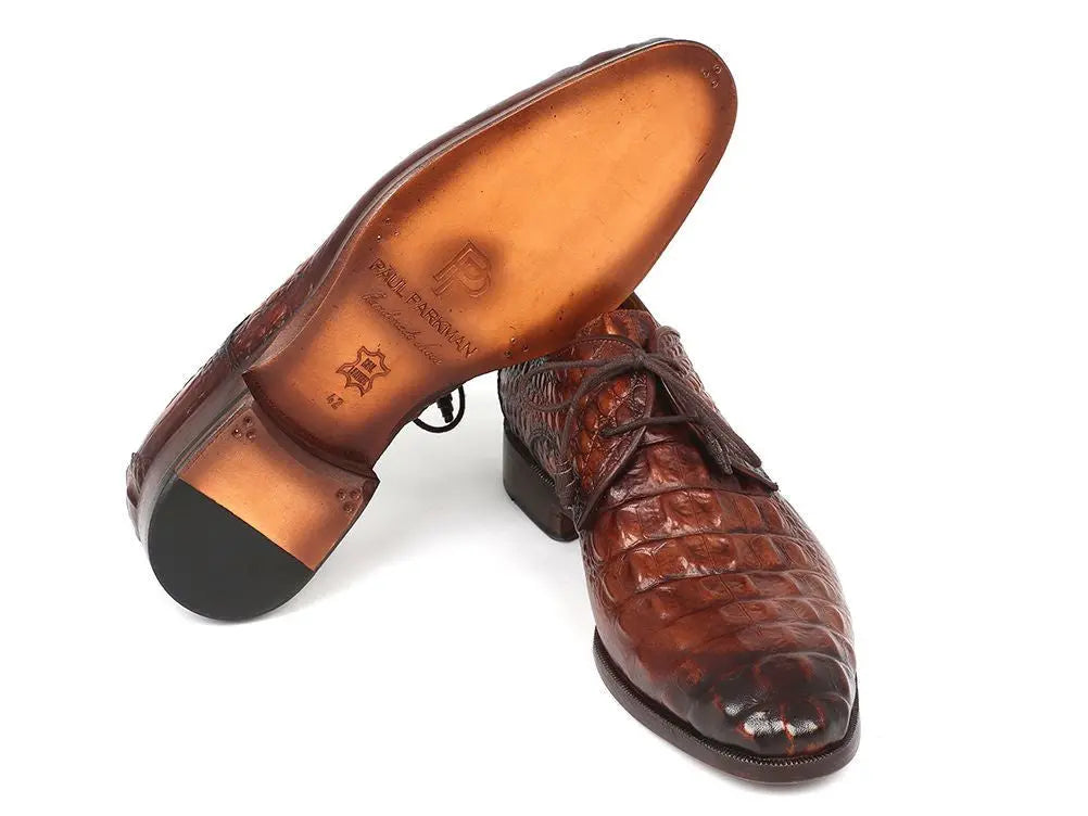 Paul Parkman Men's Light Brown Crocodile Embossed Calfskin Genuine Leather Derby Shoes (ID#1438TAB) PAUL PARKMAN
