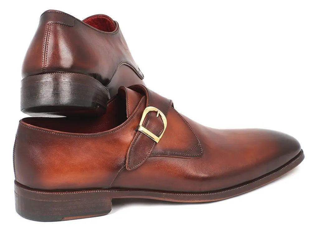 Paul Parkman Men's Brown/Camel Genuine Leather Single Monk strap Shoes (ID#011B44) PAUL PARKMAN