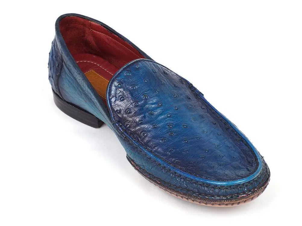 Paul Parkman Men's Blue Genuine Ostrich Opanka Stitched Moccasins (ID#YL94OPK) PAUL PARKMAN