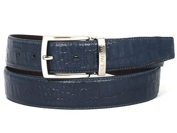 Paul Parkman Men's Navy Crocodile Textured Genuine Leather Belt (ID#B02-NVY) PAUL PARKMAN