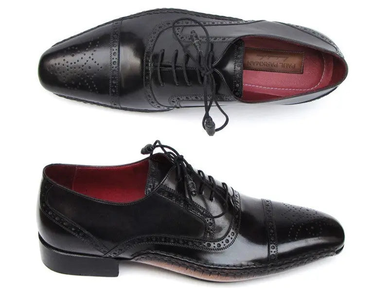Paul Parkman Men's Black Hand-Painted Cap Toe Oxfords (ID#5032-BLK) PAUL PARKMAN