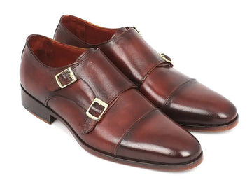 Paul Parkman Men's Brown Cap-Toe Double Monk strap Shoes (ID#0457-BRW) PAUL PARKMAN