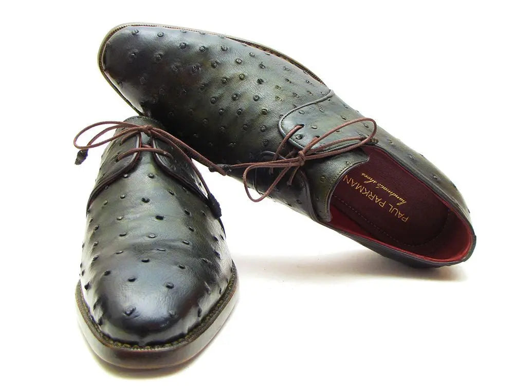 Paul Parkman Men's Green Goodyear Welted Genuine Ostrich Derby Shoes (ID#31VL74) PAUL PARKMAN
