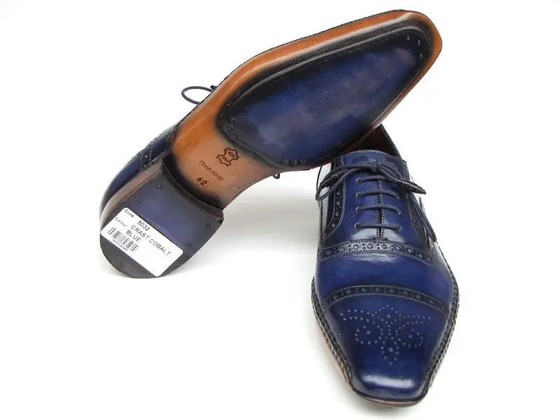 Paul Parkman Men's Navy Blue Hand-Painted Cap Toe Oxfords (ID#5032-NAVY) PAUL PARKMAN
