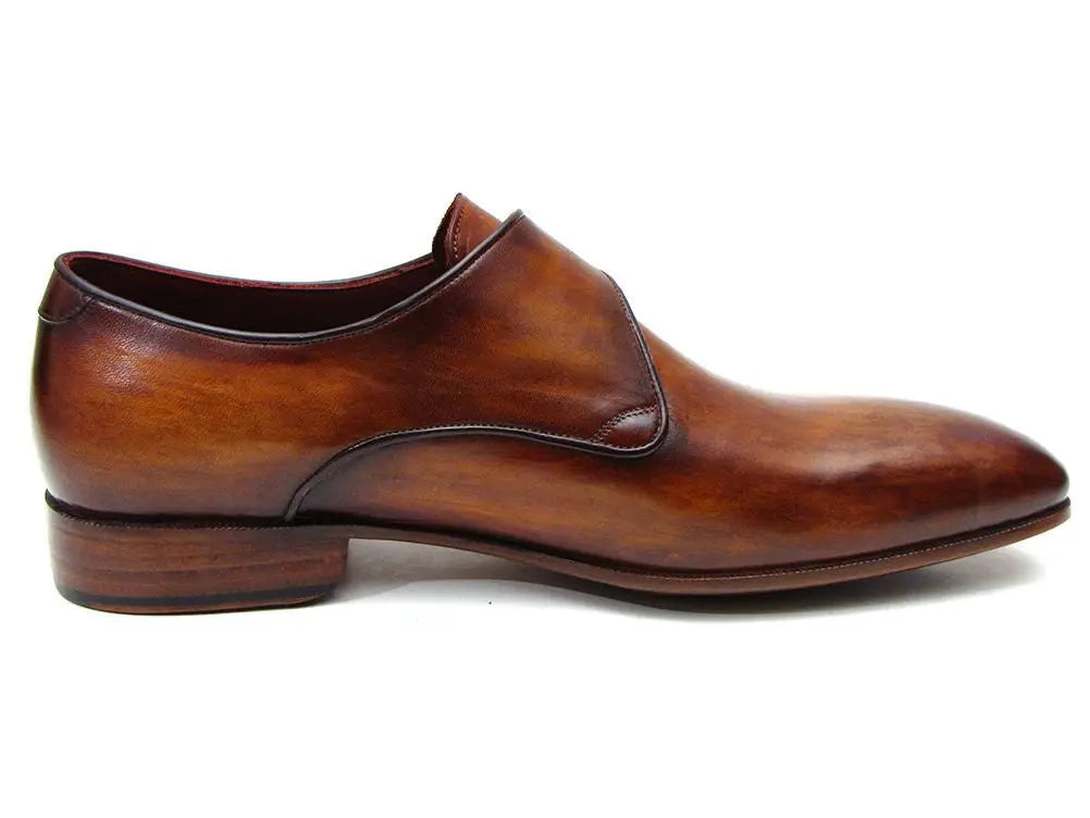 Paul Parkman Men's Brown Genuine Leather Single Monk strap Shoes (ID#69V5E) PAUL PARKMAN
