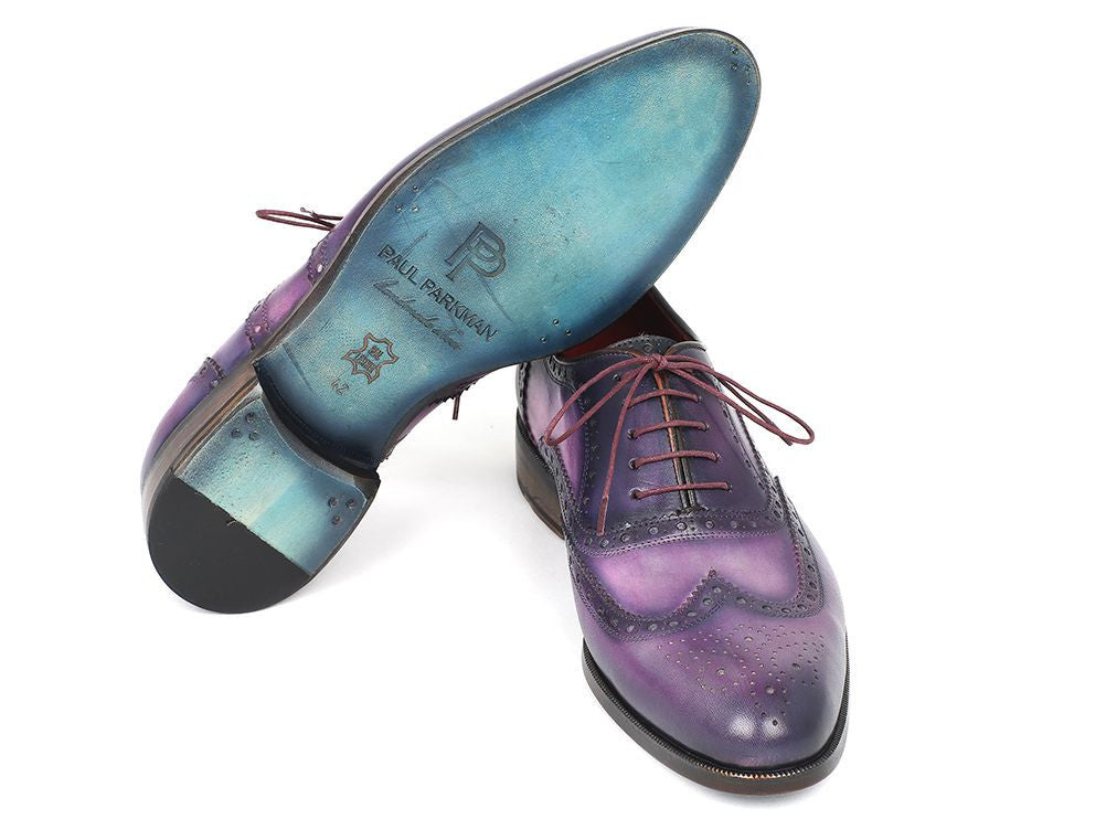 Paul Parkman Wingtip Oxfords Purple & Navy Handpainted Calfskin (ID#743-PURP) PAUL PARKMAN