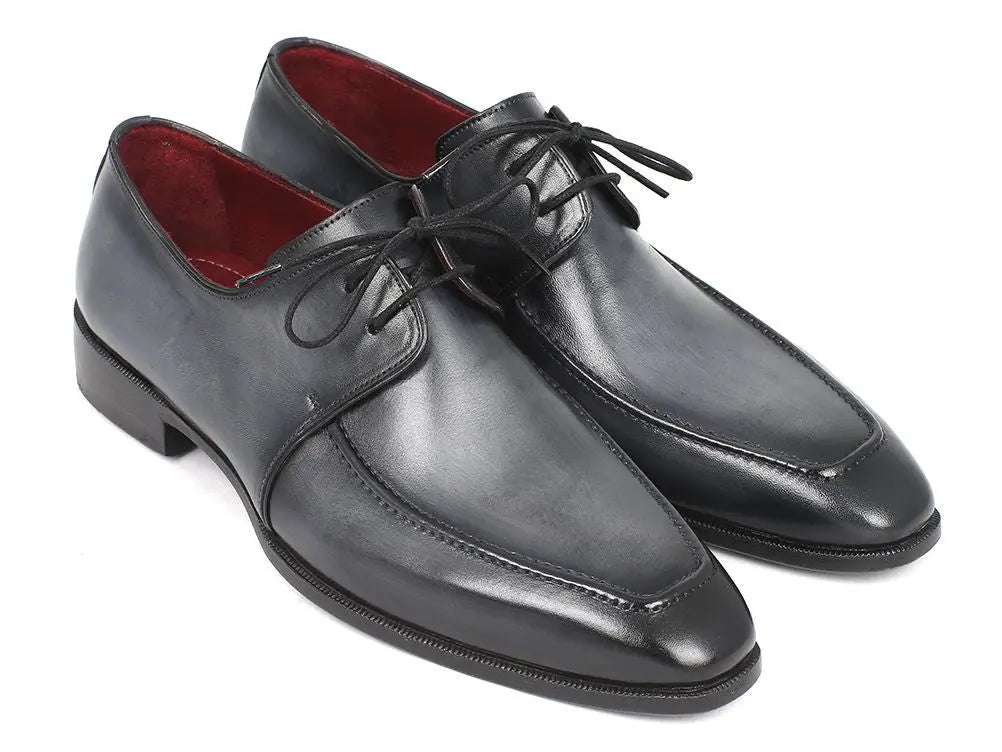 Paul Parkman Men's Gray/Black Hand-Painted Calfskin Apron Derby Shoes (ID#13SX51) PAUL PARKMAN