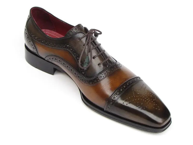 Paul Parkman Men's Camel/Olive Cap Toe Oxfords (ID#024-OLV) PAUL PARKMAN