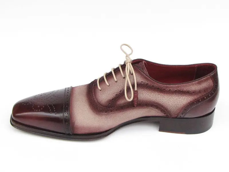 Paul Parkman Men's Bordeaux/Beige Hand-Painted Suede Cap Toe Oxfords(ID#024-BRR) PAUL PARKMAN