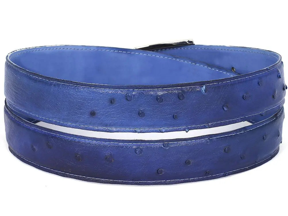 Paul Parkman Men's Blue Genuine Ostrich Belt (ID#B04-BLU) PAUL PARKMAN