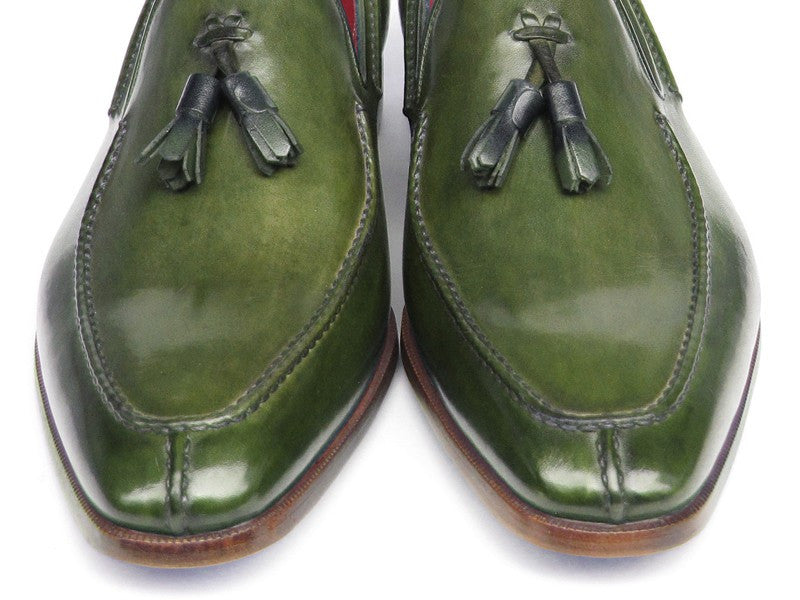 Paul Parkman Men's Tassel Loafer Green Hand Painted Leather (ID#083-GREEN) PAUL PARKMAN