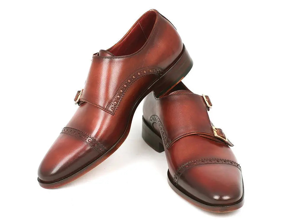 Paul Parkman Men's Camel/Light Brown Cap-Toe Double Monk strap Shoes (ID#0457-CML) PAUL PARKMAN