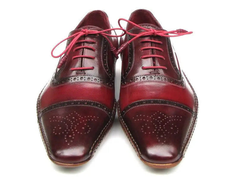 Paul Parkman Men's Red/Bordeaux Side Handsewn Cap Toe Oxfords(ID#5032-BRD) PAUL PARKMAN