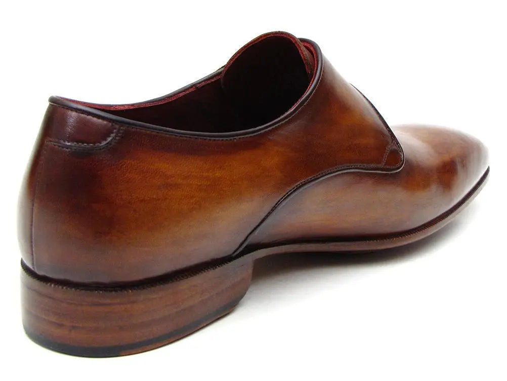 Paul Parkman Men's Brown Genuine Leather Single Monk strap Shoes (ID#69V5E) PAUL PARKMAN