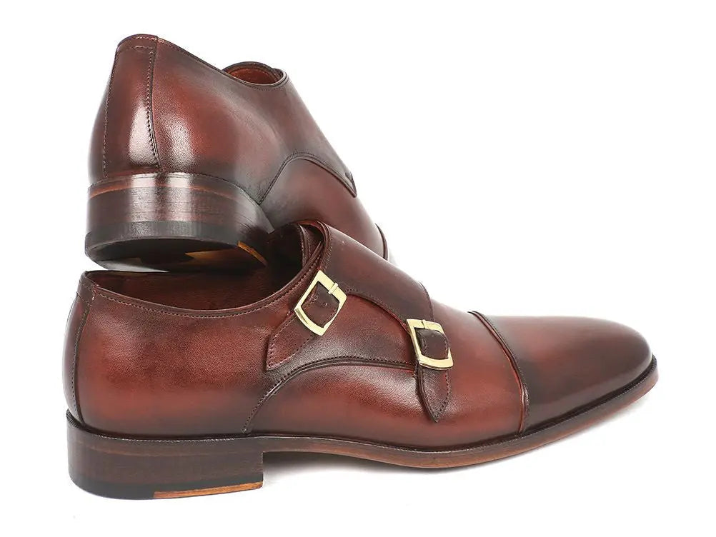 Paul Parkman Men's Brown Cap-Toe Double Monk strap Shoes (ID#0457-BRW) PAUL PARKMAN