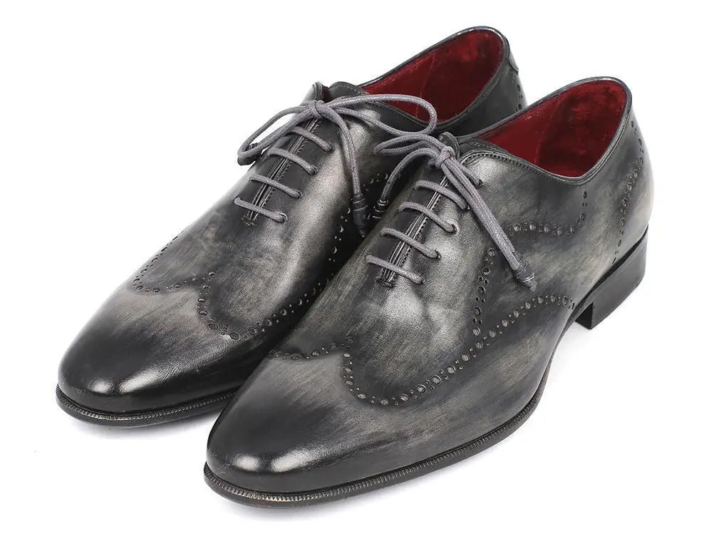 Paul Parkman Men's Gray/Black Handpainted Calfskin Wingtip Oxfords (ID#741-GRY) PAUL PARKMAN