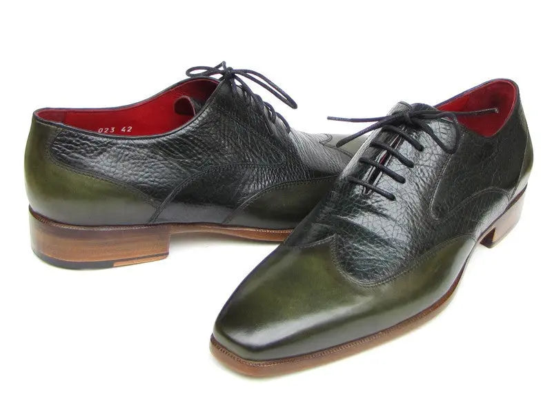 Paul Parkman Men's Green Floater Genuine Leather Wingtip Oxfords (ID#023-GREEN) PAUL PARKMAN