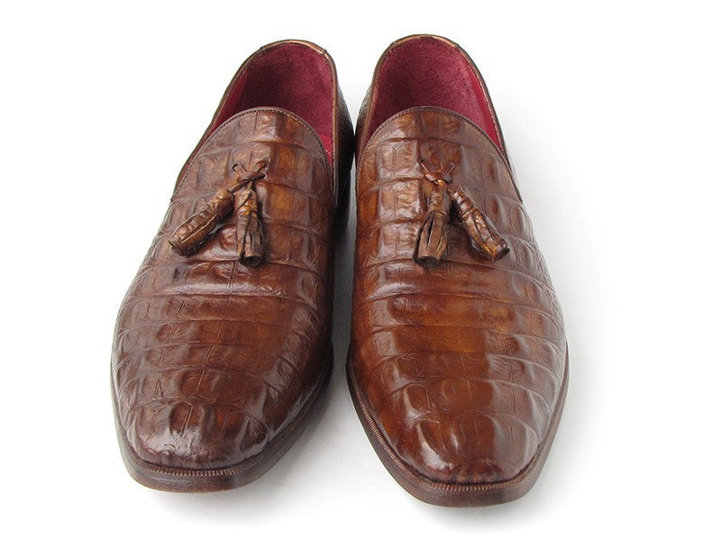 Paul Parkman Men's Brown Crocodile Embossed Calfskin Tassel Loafer (ID#PP2281-BRW) PAUL PARKMAN