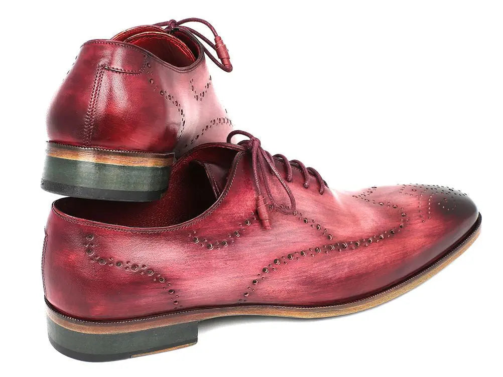 Paul Parkman Men's Burgundy Handpainted Calfskin Wingtip Oxfords (ID#741-BUR) PAUL PARKMAN