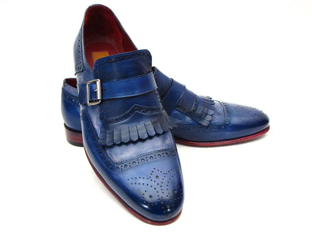 Paul Parkman Men's Dual Tone Blue Genuine Leather Kiltie Monk strap Shoes (ID#12BL78) PAUL PARKMAN