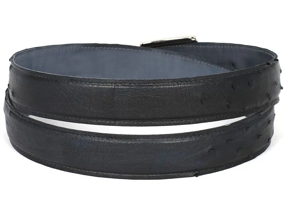 Paul Parkman Men's Black Genuine Ostrich Belt (ID#B04-BLK) PAUL PARKMAN