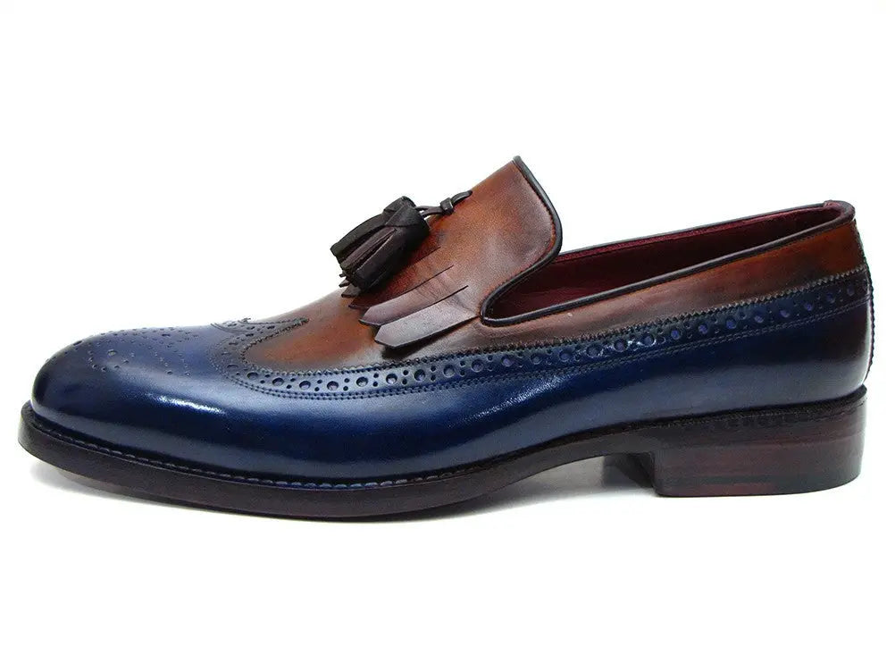 Paul Parkman Men's Navy/Tobacco Kiltie Tassel Loafers (ID#KT74NB) PAUL PARKMAN