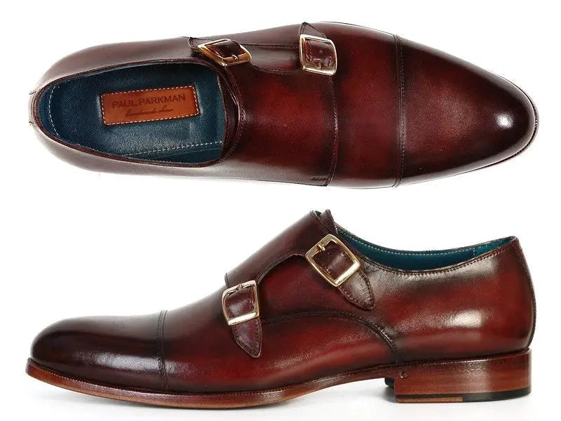 Paul Parkman Men's Dark Brown Cap-Toe Double Monk straps Shoes (ID#045-BRL) PAUL PARKMAN