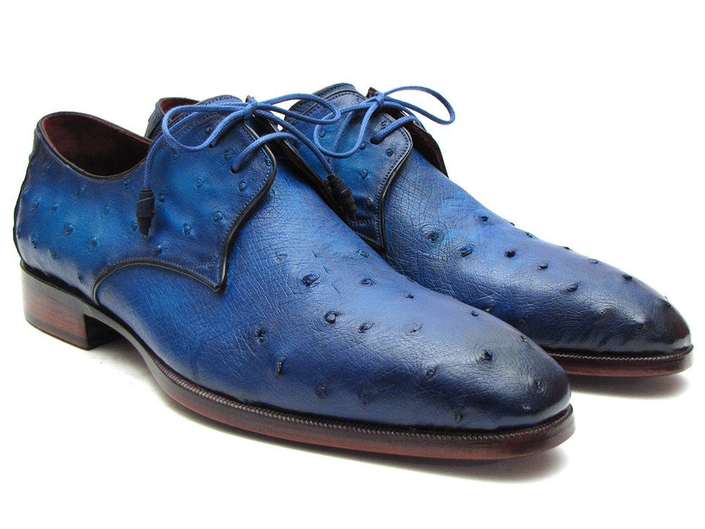 Paul Parkman Men's Ocean Color Genuine Ostrich Derby Shoes (ID#79V22) PAUL PARKMAN