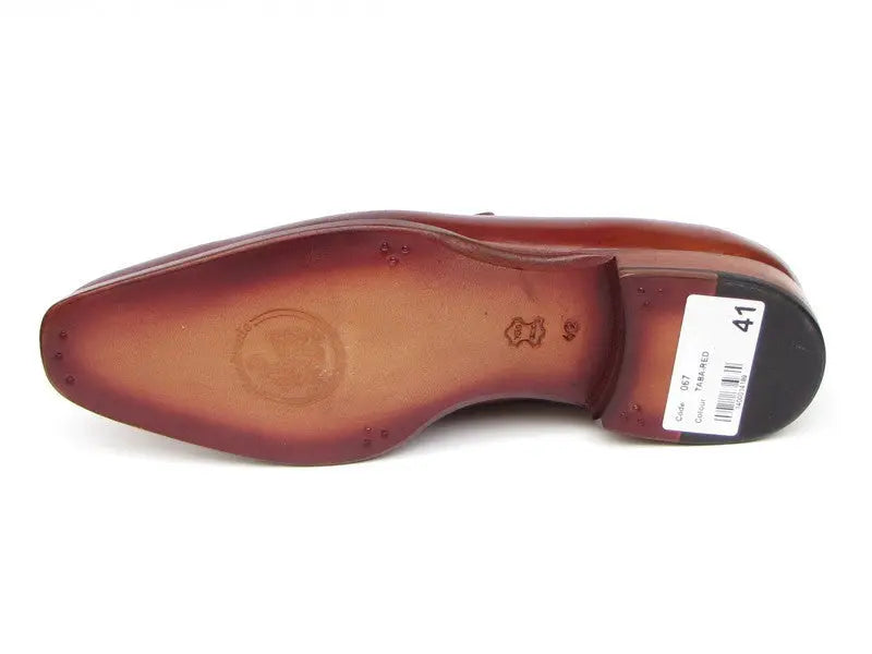 Paul Parkman Men's Tobacco/Bordeaux Hand-Painted Penny Loafers (ID#067-BRD) PAUL PARKMAN