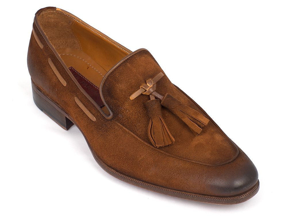 Paul Parkman Men's Tassel Loafer Brown Antique Suede Shoes (ID#TAB32FG) PAUL PARKMAN