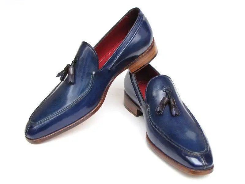 Paul Parkman Men's Blue Tassel Hand-Painted Genuine Leather Loafers (ID#083-BLU) PAUL PARKMAN