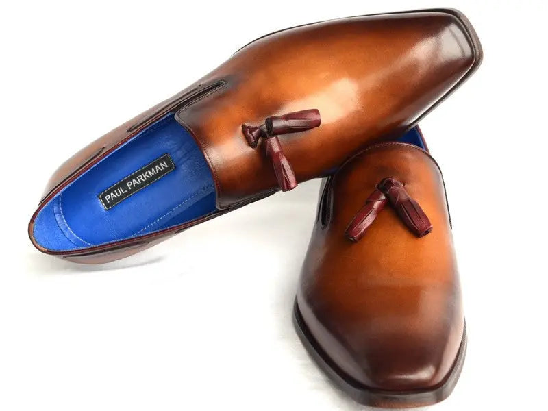 Paul Parkman Men's Walnut Genuine Leather Sole and Leather Upper Tassel Loafers (ID#5141-WALNUT) PAUL PARKMAN