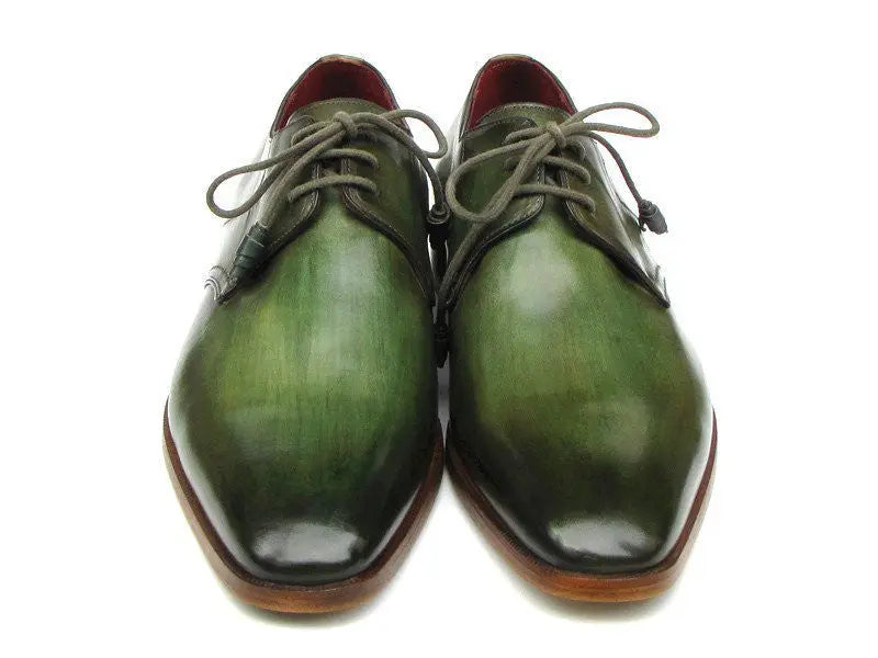 Paul Parkman Men's Green Hand-Painted Genuine Leather Derby Shoes (ID#059-GREEN) PAUL PARKMAN