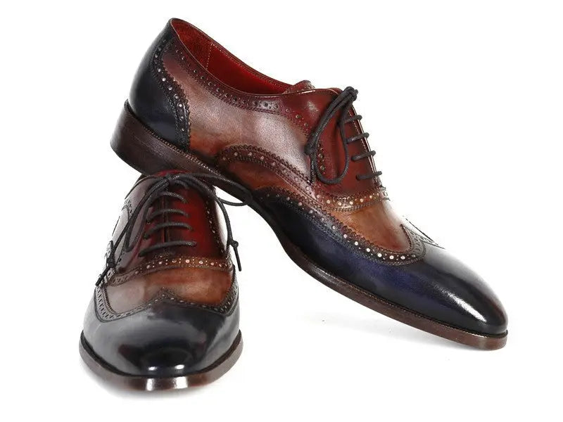 Paul Parkman Men's Three Tone Navy/Camel/Bordeaux Wingtip Oxfords (ID#PP2278) PAUL PARKMAN